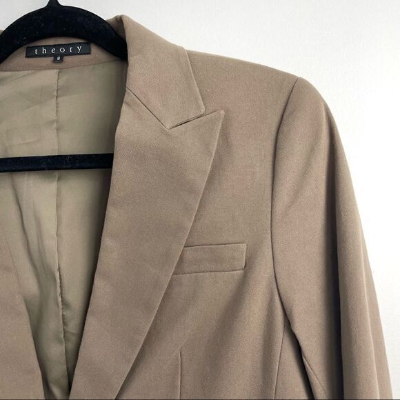 Theory Tan Single Button Cotton Blend Blazer Sz - Picture 4 of 13